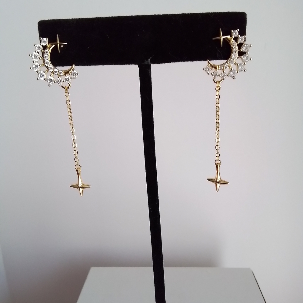 Pretty Bird Gold Celestial Dangle Earrings - Picture 3 of 3